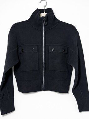 Sandro Yasmine Rhinestone Zip Coatigan – Black – XS